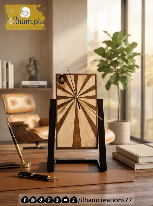 Wooden Spiral Polished Table Clock with Stand - ilham Creations - ilham Creations