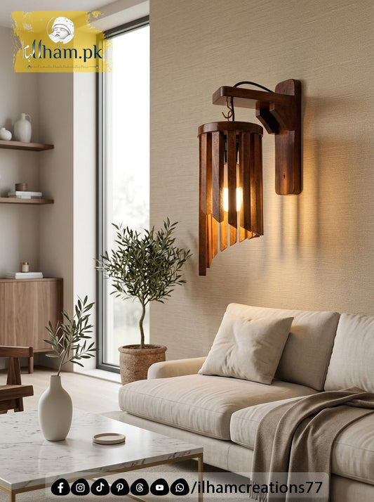 Wooden Spiral Wall Lamp - Rustic Solid Kayle Wood Light | ilham.pk - ilham Creations
