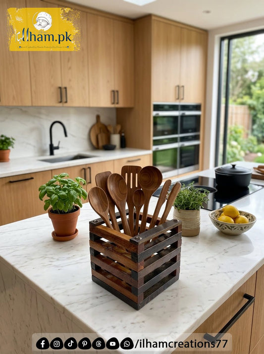 Wooden Spoon Holder Kitchen Organizer | ilham.pk - ilham Creations