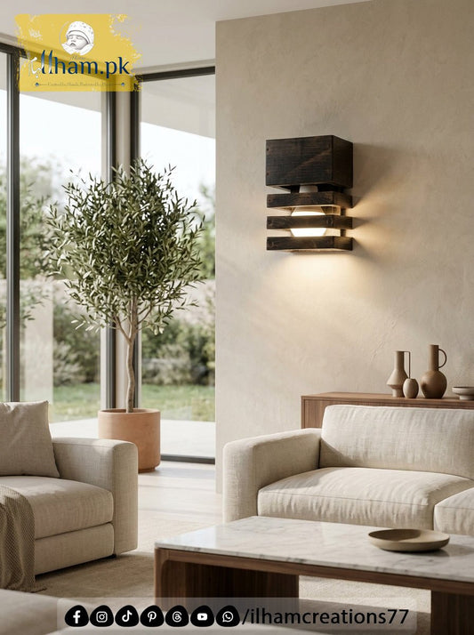 Wooden Wall Mounted Timber Beam Electric Lamp – Rustic Home Lighting | Ilham Creations - ilham Creations